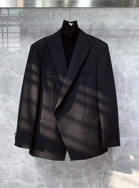 高级感那不勒斯戗驳领修身小西装外套男士潮流痞帅休闲高端单西服