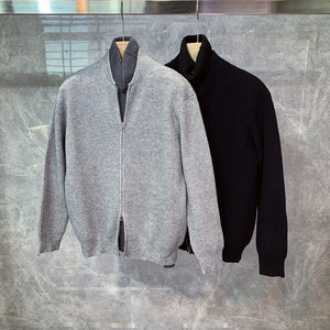 秋冬新款棒球领男士开衫针织衫外穿韩版潮流百搭毛衣外套痞帅夹克