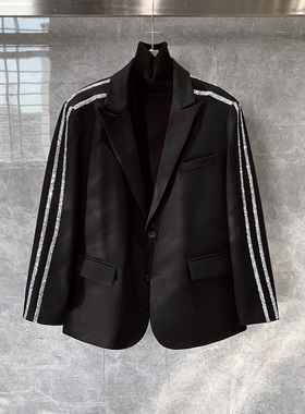 冷淡系高级感烫钻宽松小西装外套男士韩版休闲痞帅高端单西服上衣