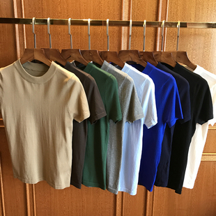 夏季 韩国东大门修身 小清新短袖 打底衫 上衣潮流牌 针织冰丝T恤男士