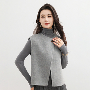 2025秋冬新款双面羊绒马甲女短款无袖坎肩背心气质修身纯羊毛外套