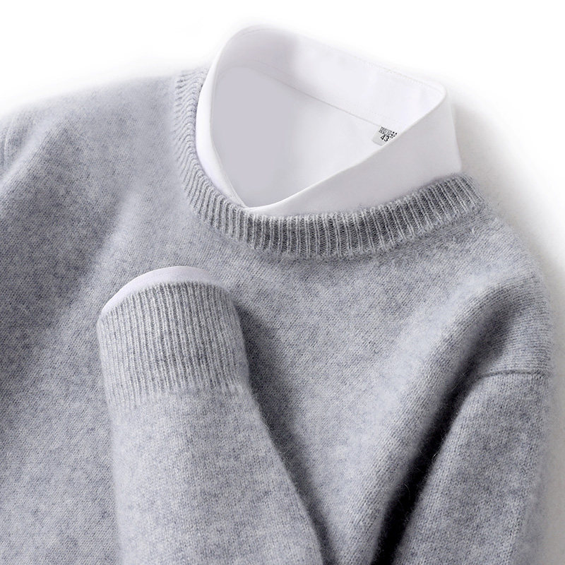 秋冬新款100%纯羊毛衫男圆领加厚毛衣宽松正品羊绒针织纯色打底衫