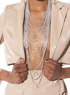 Outfitgirl水钻胸链夜店个性舞台多层项链流苏身体链潮body chain