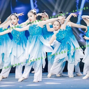 儿童表演出青花瓷天色出水莲声声慢清廷云月茉莉花蓝色小学生服装