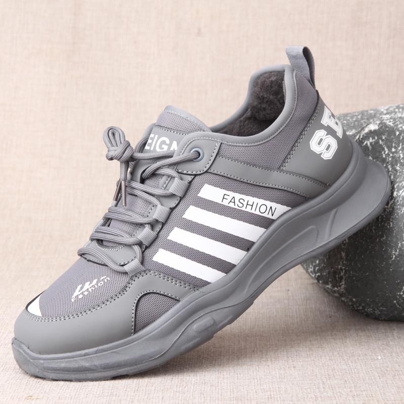 冬季老北京布鞋薄绒二棉男鞋时尚男士运动休闲鞋系带轻便软底舒适