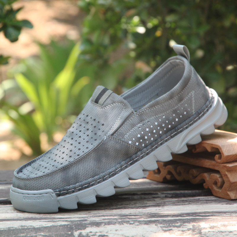 夏季老北京布鞋男士超轻休闲鞋布面打眼透气男鞋缝制鞋圆头一脚蹬