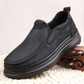 春季 超轻软底 舒适中老年工作鞋 老北京男单鞋 一脚蹬仿皮商务休闲鞋