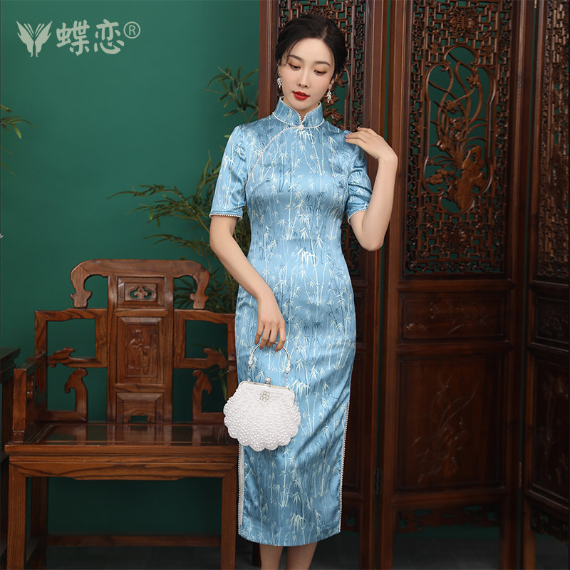 蝶恋 香雪 春夏旗袍复古国风旗袍年轻款少女旗袍改良版真丝旗袍女