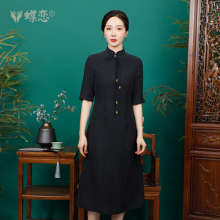 蝶恋香云纱旗袍春夏中式 改良旗袍复古显瘦气质飘带崔万志连衣裙