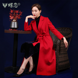 蝶恋中长款 全羊毛双面呢外套崔万志手工系带大衣高档旗袍外搭女