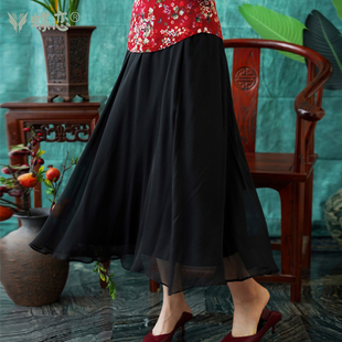 蝶恋春夏款 中国风大摆裙优雅气质崔万志半身裙 真丝半身裙复古修身