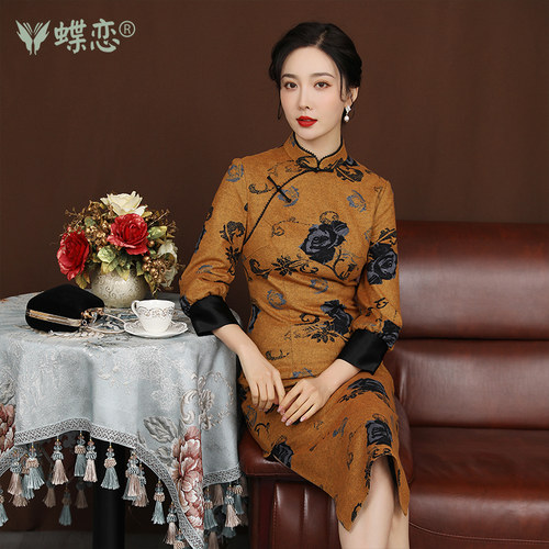 蝶恋改良针织复古澳绒旗袍