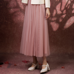 蝶恋高密网纱丝绵纺长裙 百搭松紧腰崔万志半身裙