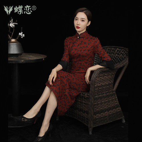 蝶恋仿貂绒改良旗袍裙