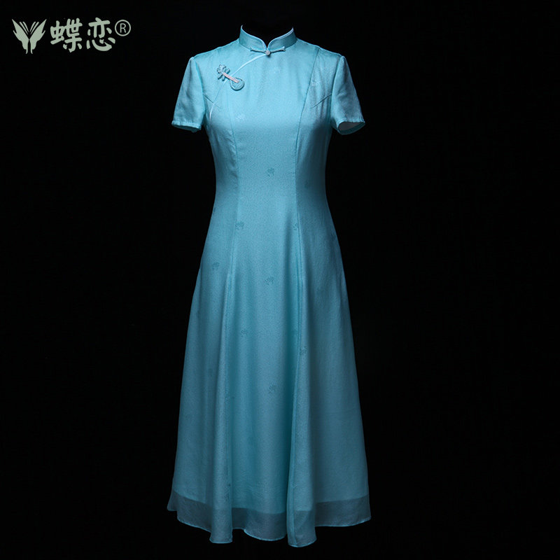 蝶恋春夏款提花真丝旗袍中长款中国风复古优雅日常连改良旗袍裙