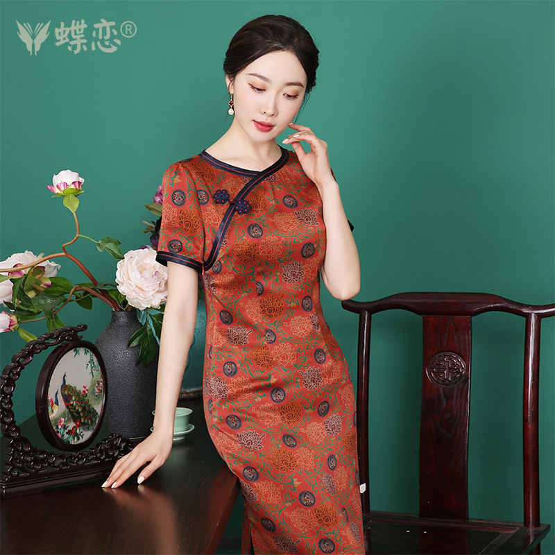 蝶恋 露华浓 高端香云纱旗袍春夏中国风日常可穿圆领花扣旗袍女