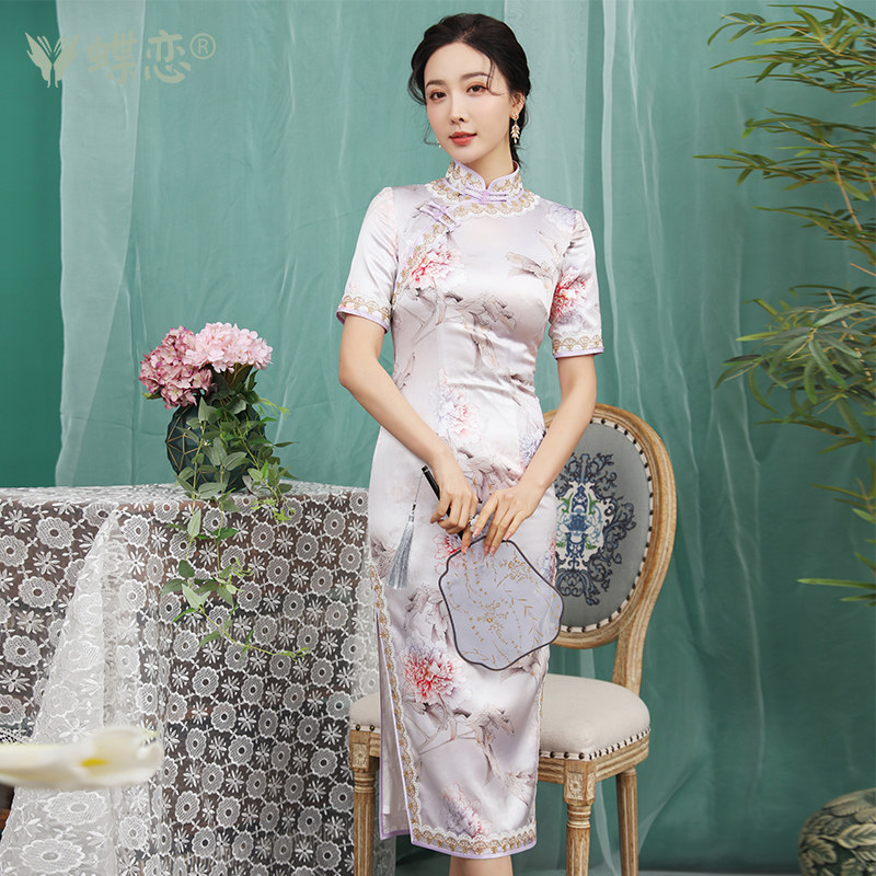 蝶恋 初霁花烟 桑蚕丝高端旗袍春夏老上海优雅旗袍裙司藤同款