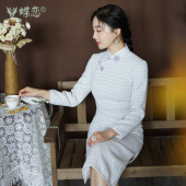 蝶恋 改良旗袍民国文艺旗袍气质素雅崔万志羊毛呢旗袍裙 妍清越