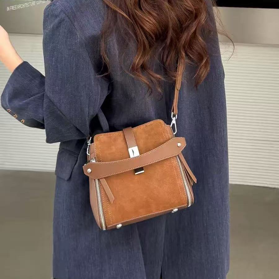 【千屿Sheila】真皮女包手提包复古磨砂牛皮单肩包气质高级斜挎包