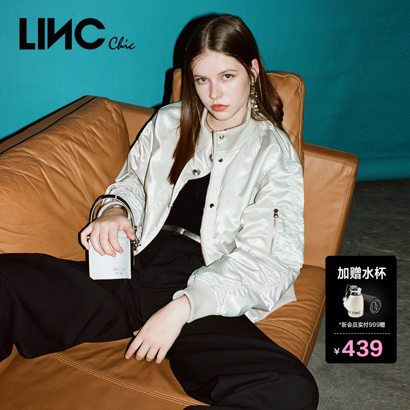 LINCCHIC金羽杰羽绒服女潮酷飞行员夹克短款轻薄羽绒服女外套1101