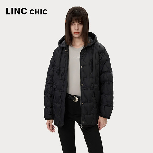 LINC金羽杰2024年秋季新款轻薄中长款连帽罩衫羽绒服女Y24802054