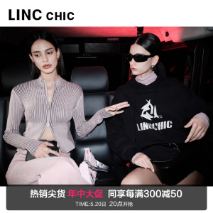 LINCCHIC金羽杰卫衣女新款美式复古卫衣中长款连帽卫衣女款HD395Y