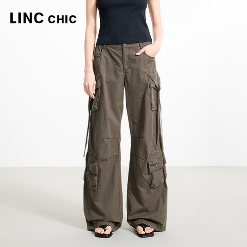 LINCCHIC金羽杰2025年夏季新款宽松直筒工装感长裤女PA178Y