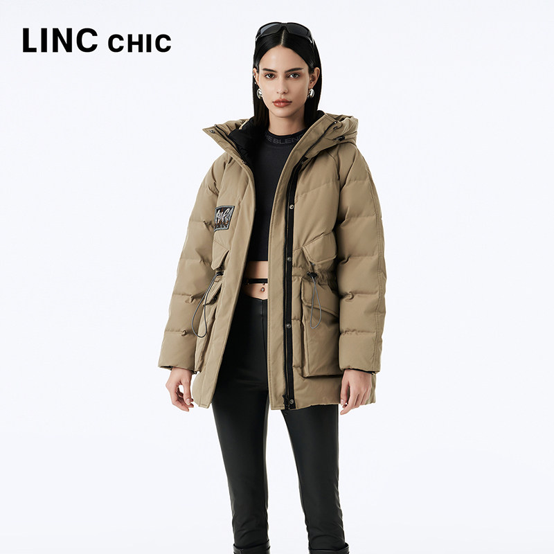 LINCCHIC金羽杰羽绒服女中长款2023秋冬新品都市机能派克感3249