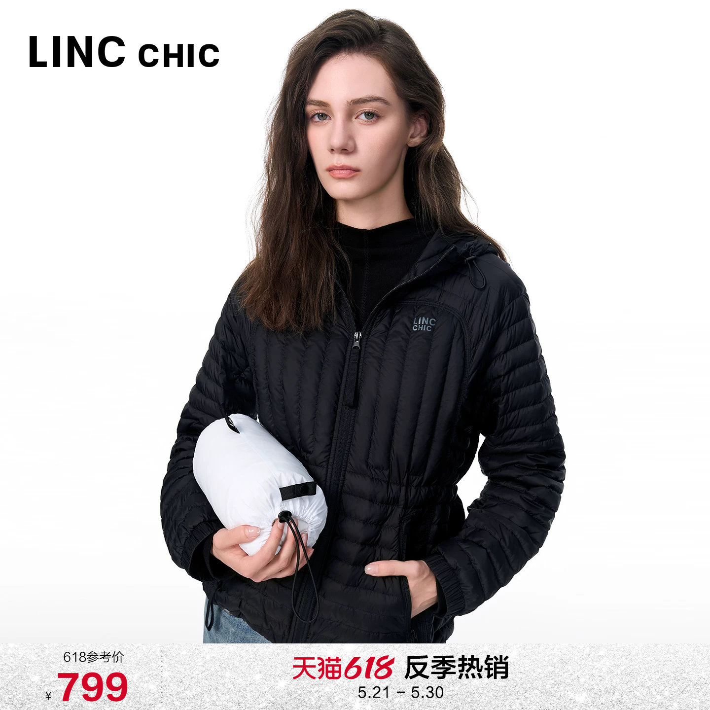 LINC金羽杰新款收腰羽绒服女连帽短款轻薄羽绒外套上衣反季2117