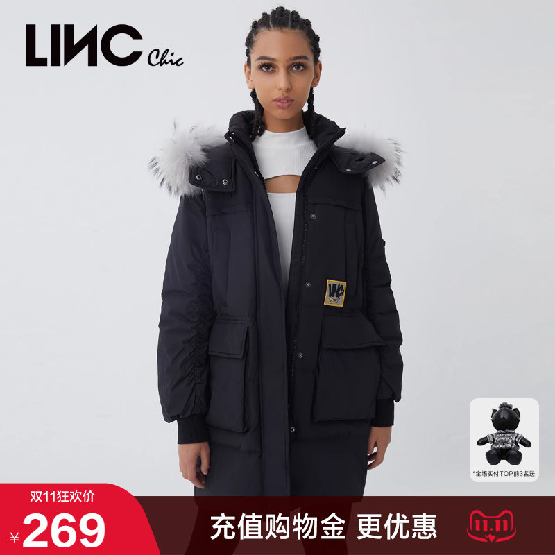 LINC金羽杰中长款羽绒服女款冬季派克服羽绒服外套女Y21806161