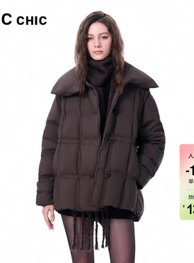 LINC金羽杰2025年冬季新款大衣感翻领短款羽绒服2256