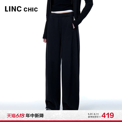 高腰休闲弯刀裤阔腿黑色卫裤女