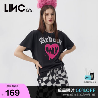 LINCCHIC金羽杰短袖t恤女复古甜酷印花图案短袖女T恤夏S228TS783