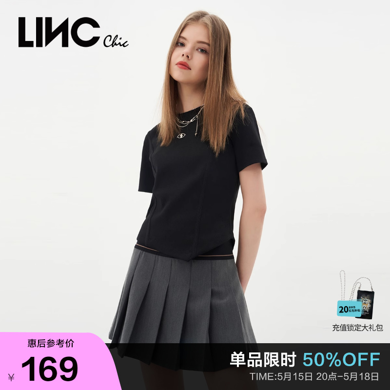 LINCCHIC金羽杰T恤女新款机能感修身紧致短袖女T恤上衣S231FK107Y 女装/女士精品 T恤 原图主图