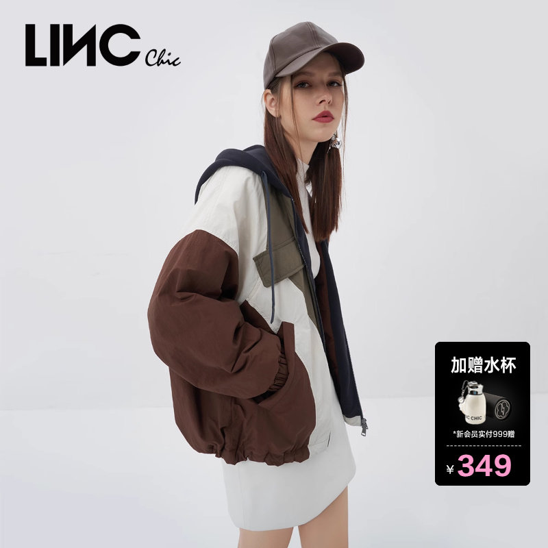 LINCCHIC金羽杰羽绒服女拼色短款轻薄羽绒服夹克外套女冬季802008