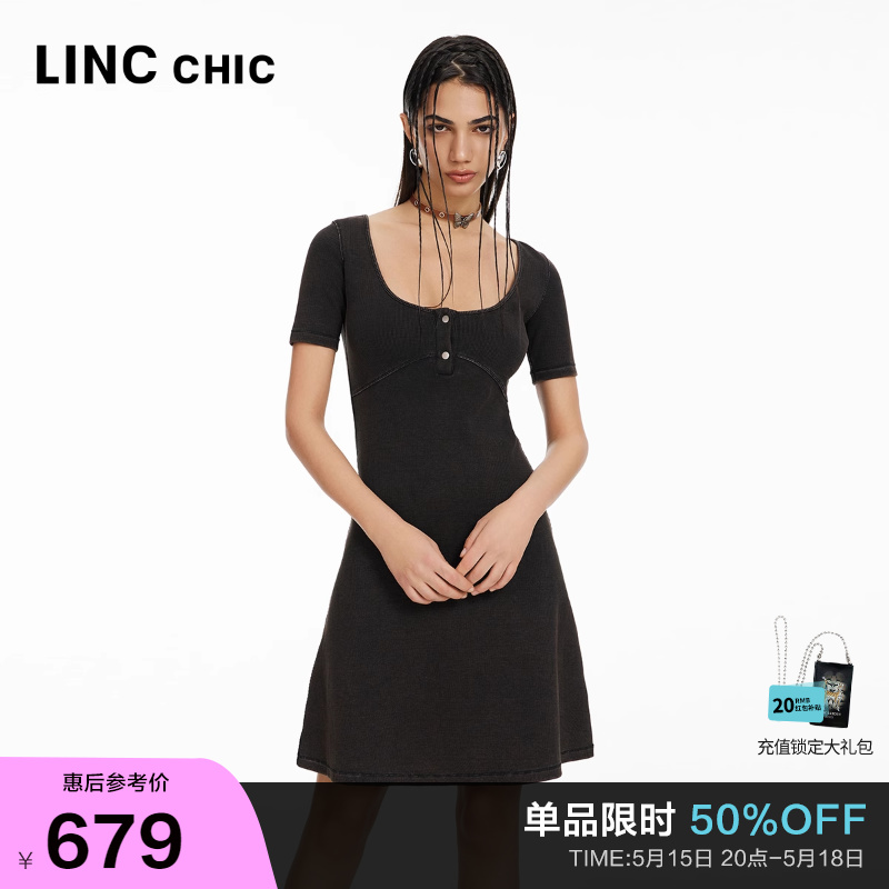 LINCCHIC金羽杰2024年夏季新品机能感半袖针织连衣裙女S242KD239Y