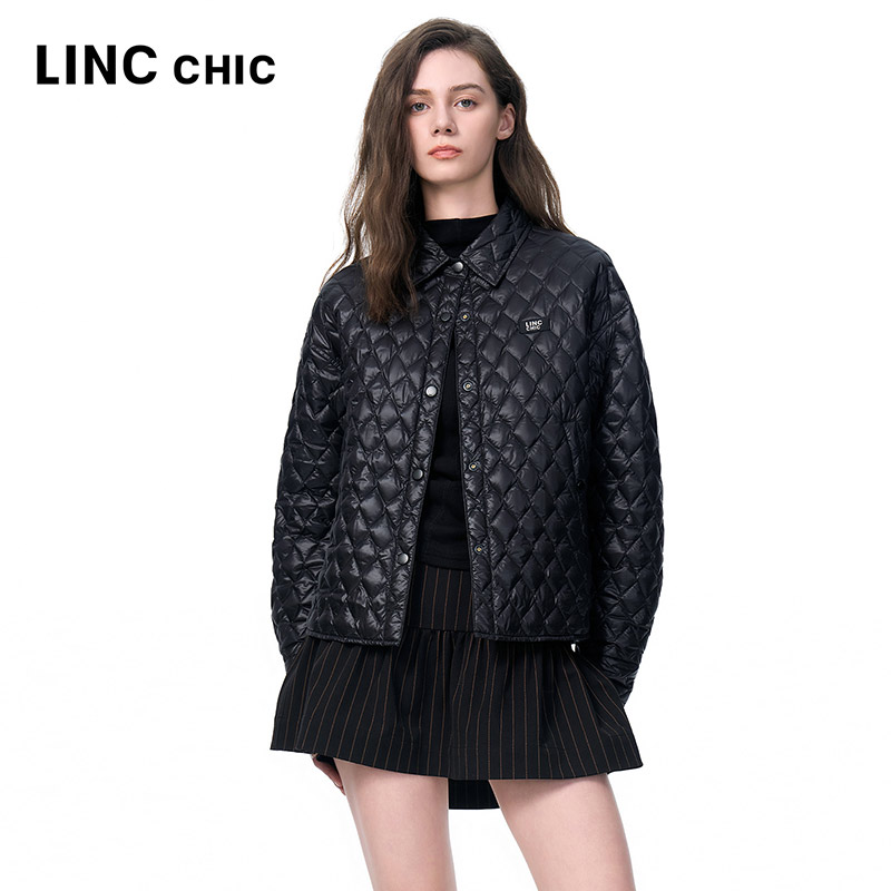 LINC金羽杰2025年秋季新款超轻衬衫领短款轻薄羽绒服女外套1022