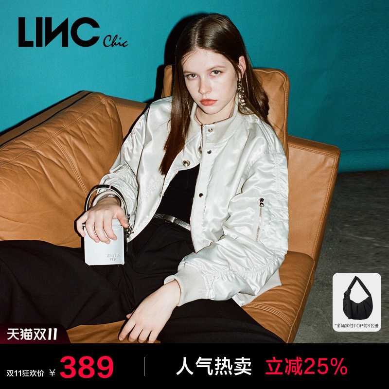 LINCCHIC金羽杰羽绒服女潮酷飞行员夹克短款轻薄羽绒服女外套1101