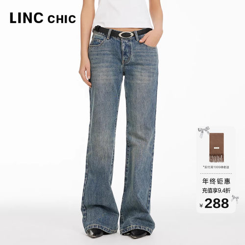 美式低腰直筒阔腿牛仔裤