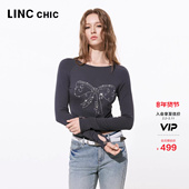 圆领璀璨设计长袖 LINCCHIC金羽杰2026年春季 新品 T恤女S261FK097YY