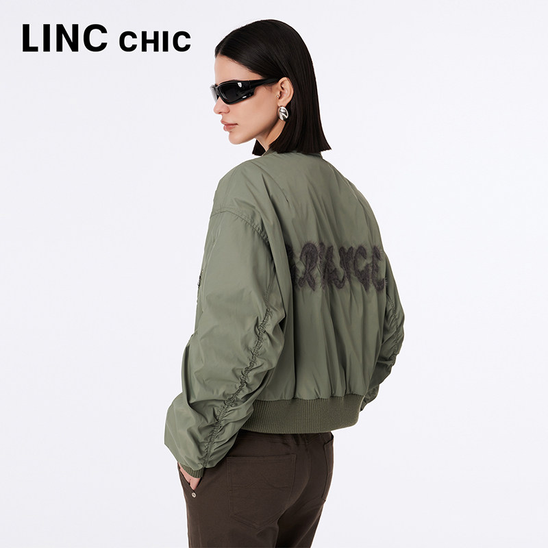 LINC金羽杰短款轻薄羽绒服女新款刺绣夹克外套羽绒服女Y23301009
