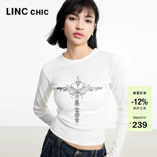 LINC圆领印花修身长袖T恤