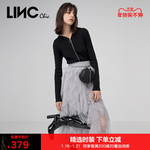 LINC金羽杰2021年秋季新款简约运动连帽开衫针织衫女S211CR431图片