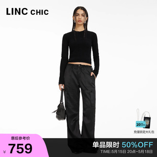 直筒宽腿工装 长裤 新品 LINCCHIC金羽杰2024年春季 女S241PA074Y