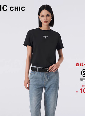 LINCCHIC金羽杰短袖T恤女新款精致字母印花T恤女上衣S233TS435Y