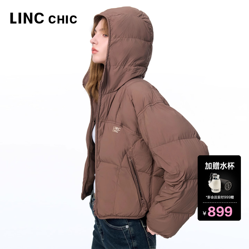 连帽短款轻暖夹克感羽绒服