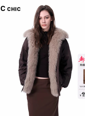 LINC金羽杰2025年冬季新款羽绒服狐狸毛围裹中长款羽绒夹克女2252