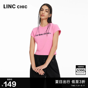 上衣女紧身T型短袖 LINCCHIC金羽杰短袖 圆领正肩T恤女S242TS365Y