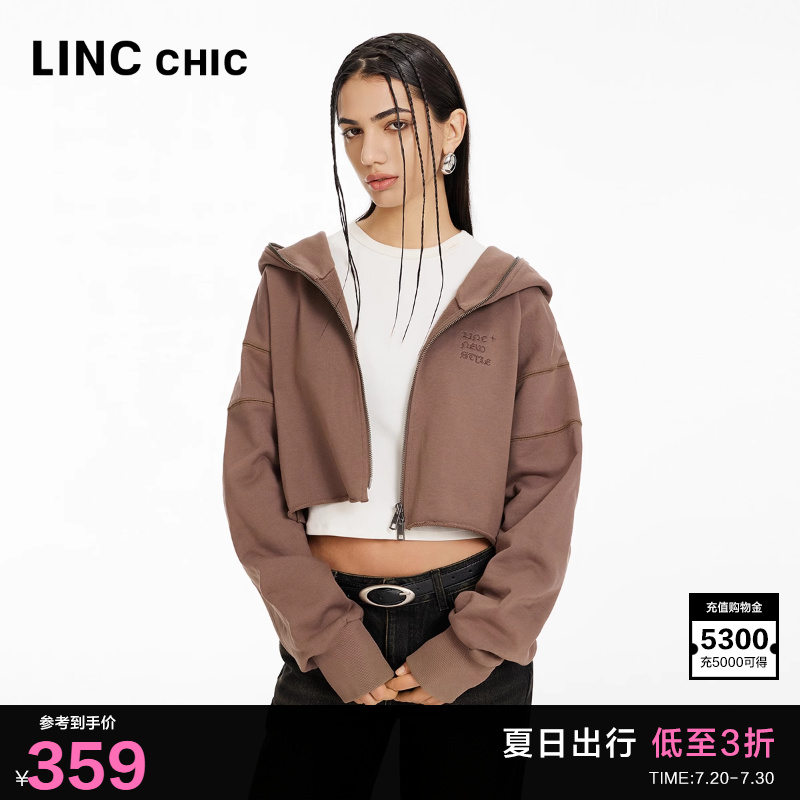 LINC金羽杰外套女款春连帽落肩学院哥特感短款卫衣外套女HD038Y