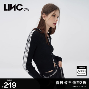 LINC金羽杰针织衫 外套女上衣S223SW693 潮酷机能短款 连帽针织开衫